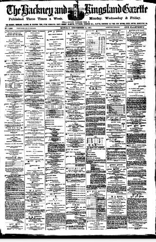 cover page of Hackney and Kingsland Gazette published on December 14, 1891