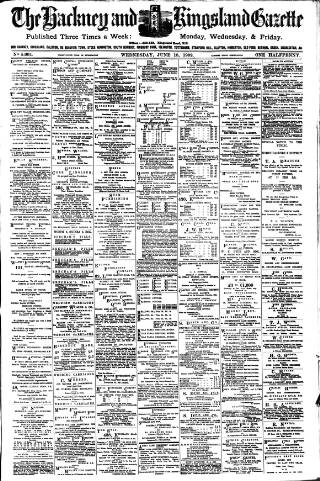 cover page of Hackney and Kingsland Gazette published on June 18, 1902