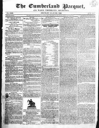 cover page of Cumberland Pacquet and Ware's Whitehaven Advertiser published on June 18, 1821