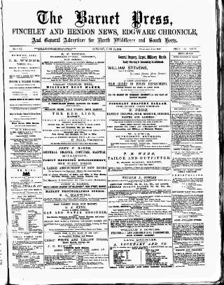 cover page of Barnet Press published on June 18, 1881