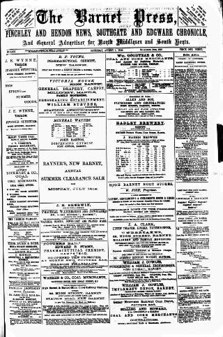 cover page of Barnet Press published on August 2, 1890