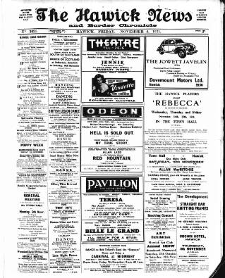 cover page of Hawick News and Border Chronicle published on November 2, 1951