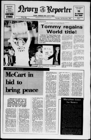 cover page of Newry Reporter published on November 2, 1989