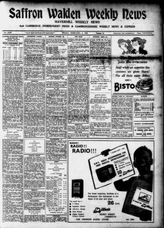 cover page of Saffron Walden Weekly News published on February 2, 1940