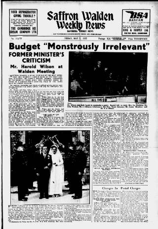 cover page of Saffron Walden Weekly News published on May 2, 1952