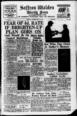 cover page of Saffron Walden Weekly News published on February 2, 1962