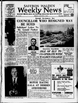 cover page of Saffron Walden Weekly News published on August 2, 1963
