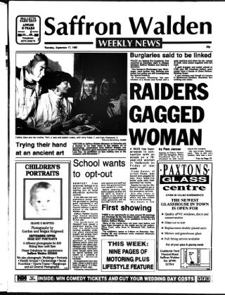 cover page of Saffron Walden Weekly News published on September 17, 1992