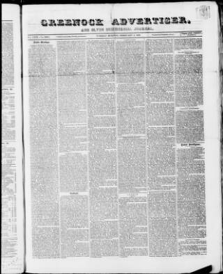 cover page of Greenock Advertiser published on February 2, 1869