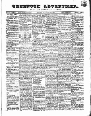 cover page of Greenock Advertiser published on June 18, 1870
