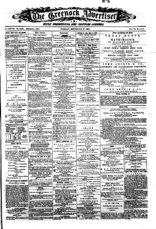 cover page of Greenock Advertiser published on September 17, 1878