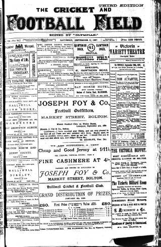 cover page of Cricket and Football Field published on September 17, 1887