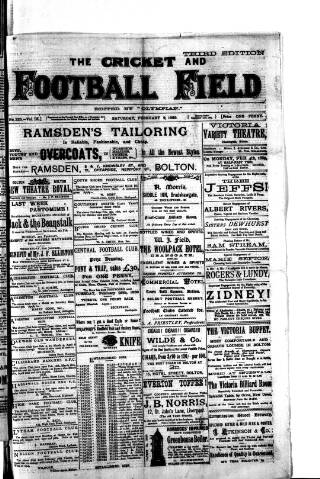 cover page of Cricket and Football Field published on February 2, 1889