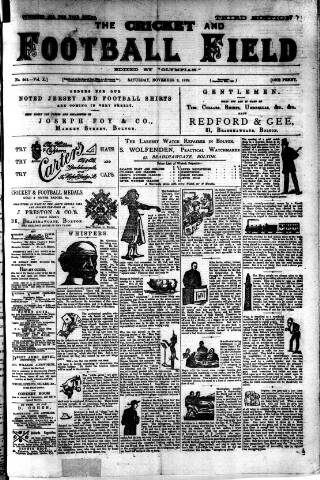 cover page of Cricket and Football Field published on November 2, 1889