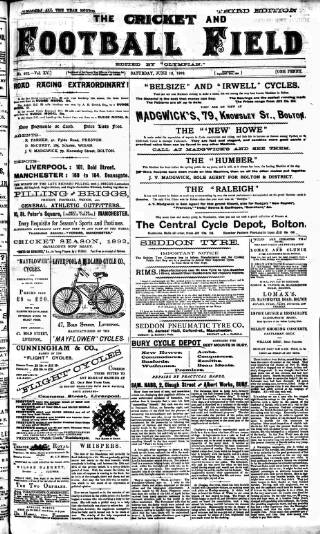 cover page of Cricket and Football Field published on June 18, 1892