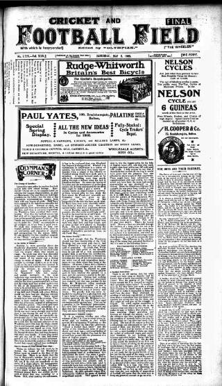 cover page of Cricket and Football Field published on May 2, 1908