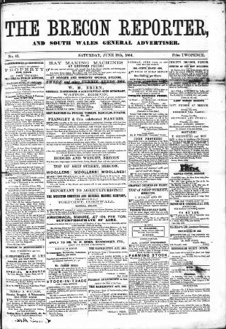cover page of Brecon Reporter and South Wales General Advertiser published on June 18, 1864