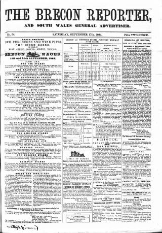 cover page of Brecon Reporter and South Wales General Advertiser published on September 17, 1864