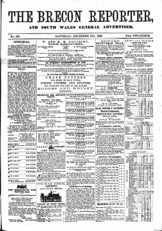 cover page of Brecon Reporter and South Wales General Advertiser published on December 15, 1866