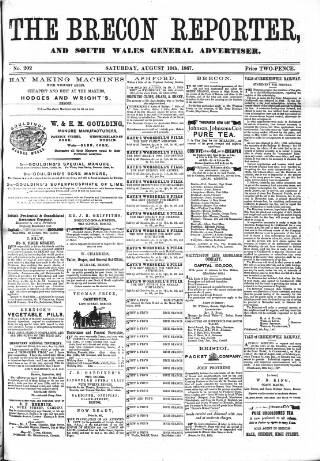 cover page of Brecon Reporter and South Wales General Advertiser published on August 10, 1867