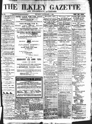 cover page of Ilkley Gazette and Wharfedale Advertiser published on September 17, 1868