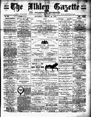cover page of Ilkley Gazette and Wharfedale Advertiser published on August 29, 1891