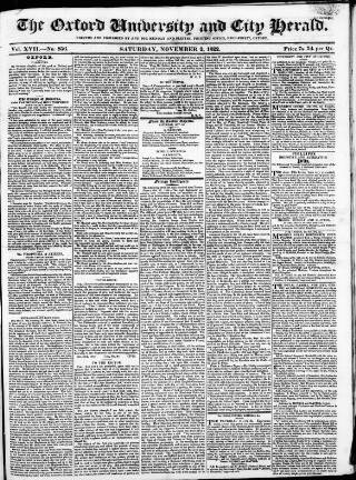 cover page of Oxford University and City Herald published on November 2, 1822