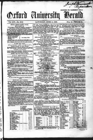 cover page of Oxford University and City Herald published on June 18, 1859