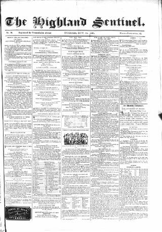 cover page of Highland Sentinel published on September 14, 1861