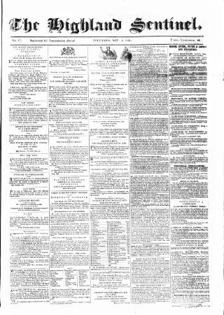 cover page of Highland Sentinel published on November 2, 1861