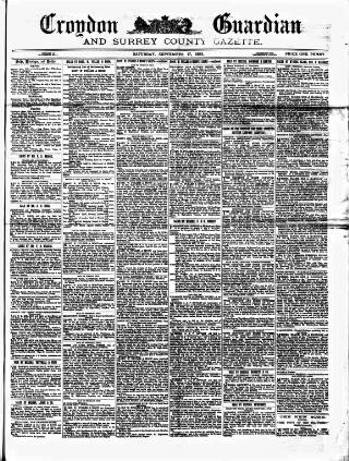 cover page of Croydon Guardian and Surrey County Gazette published on September 17, 1881