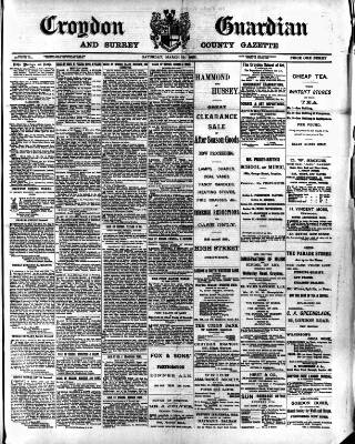 cover page of Croydon Guardian and Surrey County Gazette published on March 19, 1892