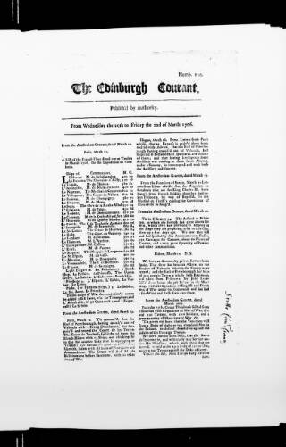 cover page of Edinburgh Courant published on March 22, 1706