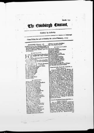 cover page of Edinburgh Courant published on February 17, 1707