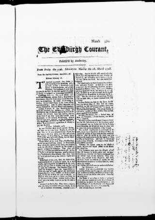 cover page of Edinburgh Courant published on March 1, 1708