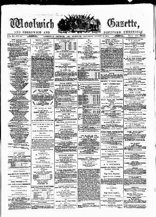 cover page of Woolwich Gazette published on August 2, 1873