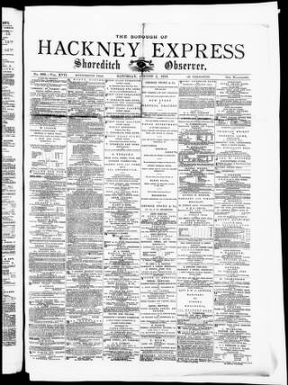 cover page of Shoreditch Observer published on August 2, 1873