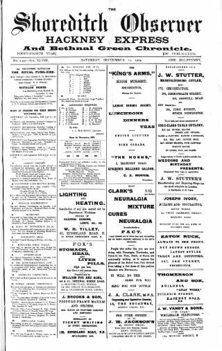 cover page of Shoreditch Observer published on September 17, 1904