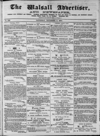 cover page of Walsall Advertiser published on November 2, 1872