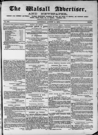 cover page of Walsall Advertiser published on August 2, 1873