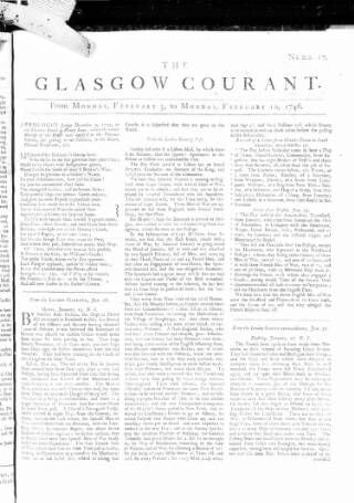 cover page of Glasgow Courant published on February 3, 1746