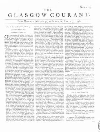 cover page of Glasgow Courant published on March 31, 1746