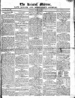 cover page of Bristol Mirror published on March 19, 1814