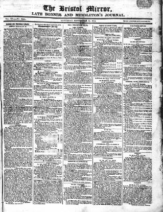 cover page of Bristol Mirror published on September 17, 1814