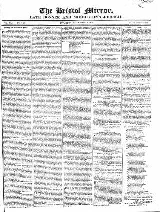 cover page of Bristol Mirror published on November 2, 1816