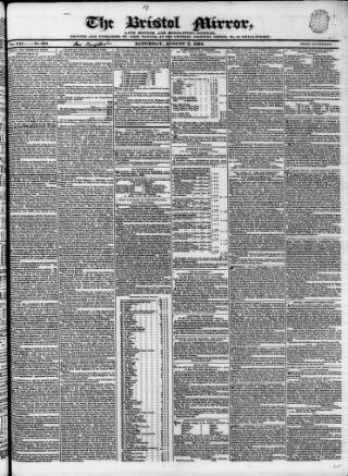 cover page of Bristol Mirror published on August 2, 1834