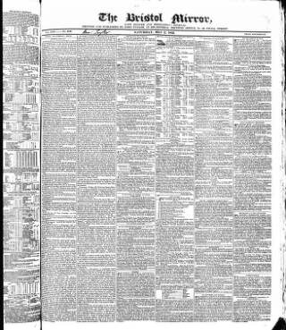 cover page of Bristol Mirror published on May 2, 1835