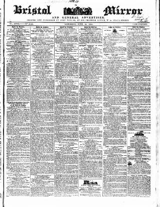cover page of Bristol Mirror published on June 18, 1842