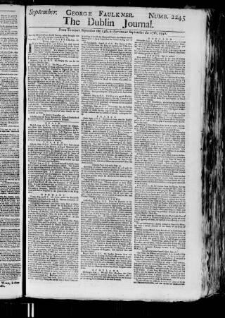 cover page of Dublin Journal published on September 17, 1748