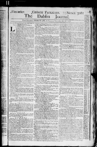 cover page of Dublin Journal published on November 2, 1756